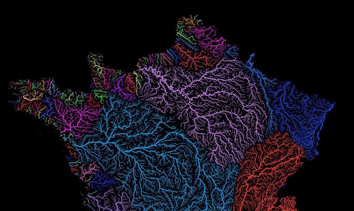 Carte des bassins versants de France